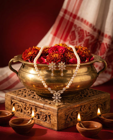 Divine Flora Pearl & Marquise Crystal  jewellery Set