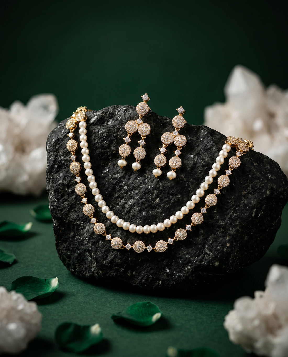 Gilded Floral Blossom & Pearl Jewellery Set