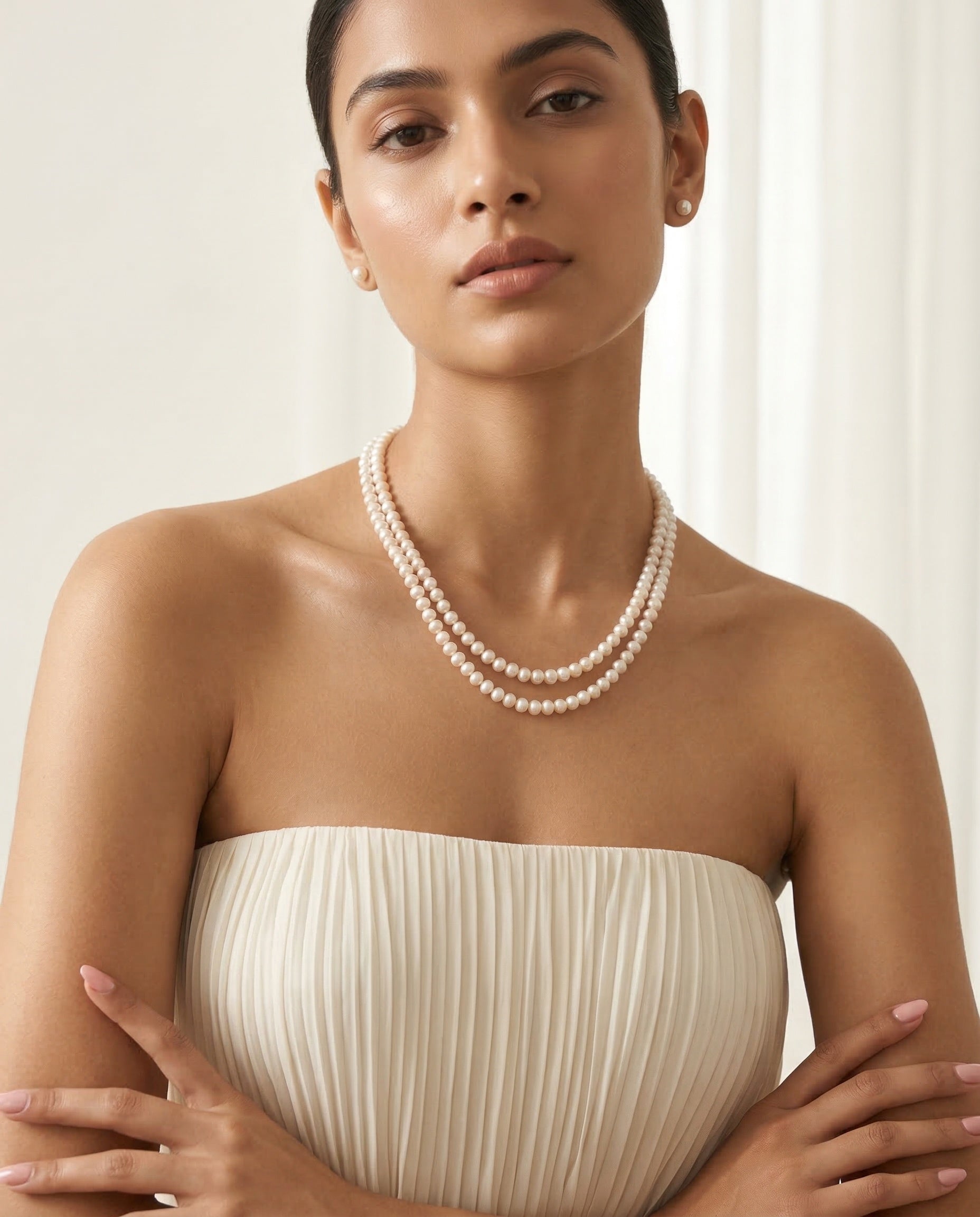 Freshwater white colour pearl mala necklace