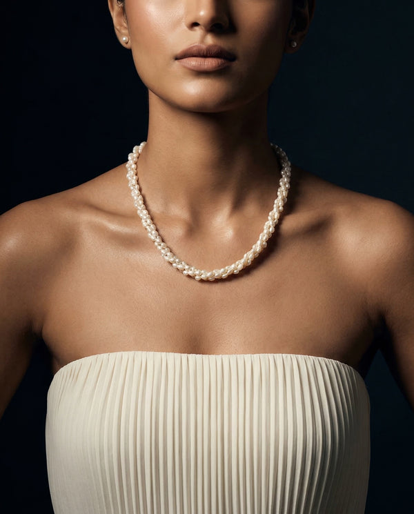 Twisted Triple-Strand Freshwater Uncut Pearl Mala