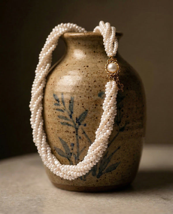 Vintage-Style Multi-Strand Twisted Rice Pearl Mala