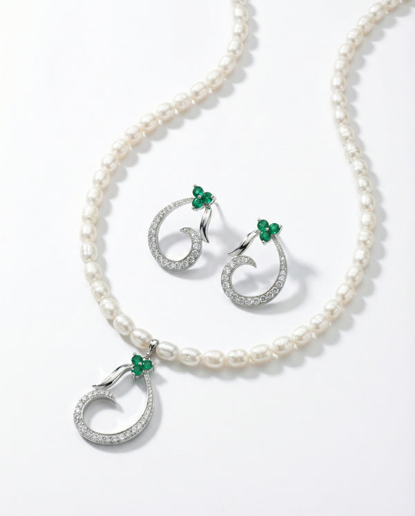 Swirl Pearl Necklace with Dangle Earrings Set