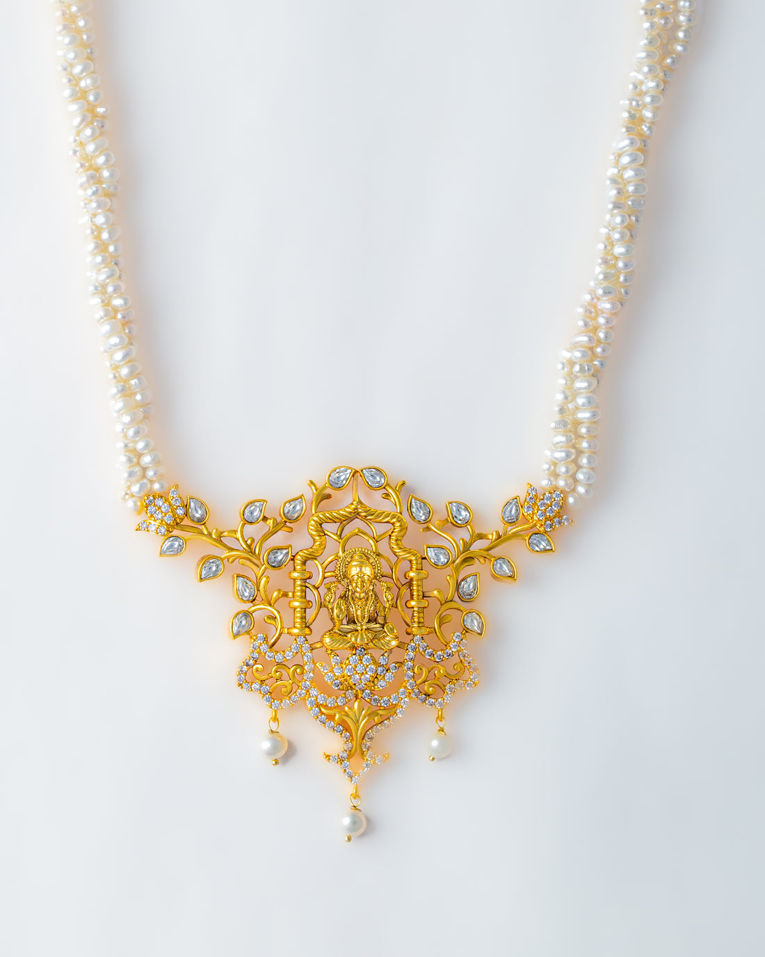 Temple Pearl Mala With Goddess Lakshmi Pendant