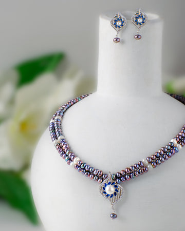 Blue CZ Stone with Pearl Designer Necklace Set