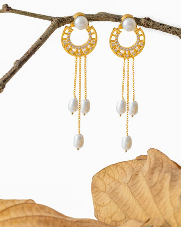 Gold-Plated Pearl Drop CZ Earrings