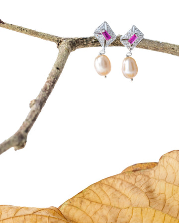 Pink CZ Pearl Drop Earrings