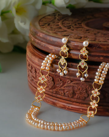 Pink Freshwater Pearl Floral Necklace Set