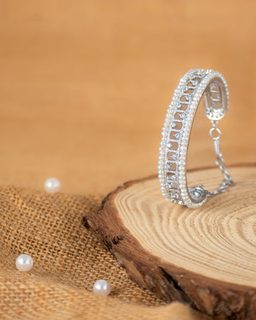 Classic Pearl-Edged Silver CZ Bangle