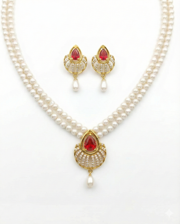 Regal Double-Strand Pearl Jewellery Set