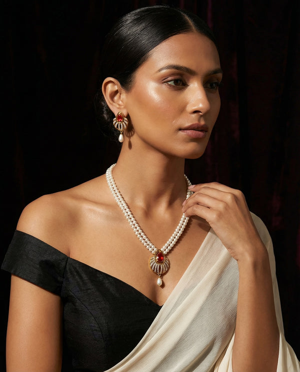 Regal Double-Strand Pearl Jewellery Set