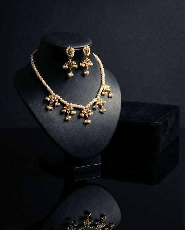 Multi-Charm Fringe Gold-Plated Pearl Set