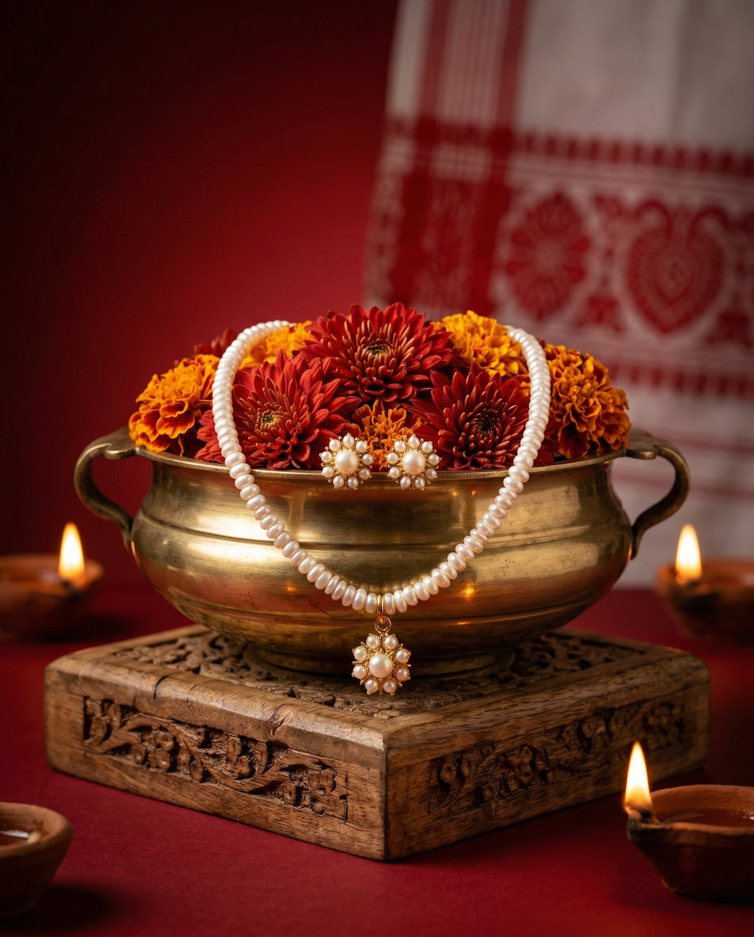 Classic Pearl Sunburst Pendant & Stud Earring Set