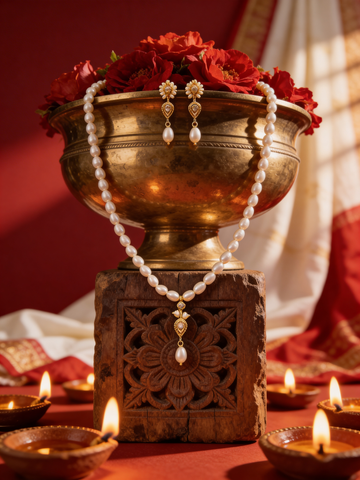 Celestial Pearl Bloom Necklace & Earring Set