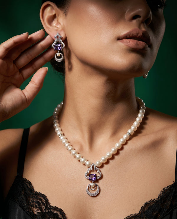 Royal Amethyst & CZ Pearl Jewellery Set