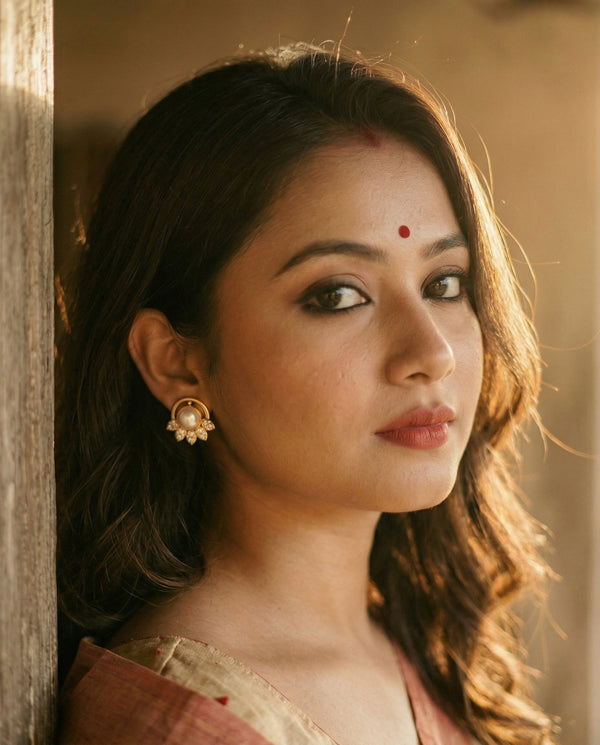 Celestial Lotus Pearl & CZ Stud Earrings