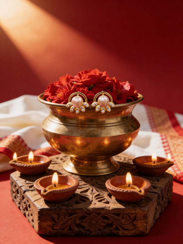 Celestial Lotus Pearl & CZ Stud Earrings