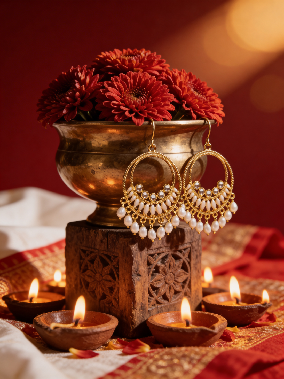 Radiant Gold-Twist Pearl Chandbali Earrings