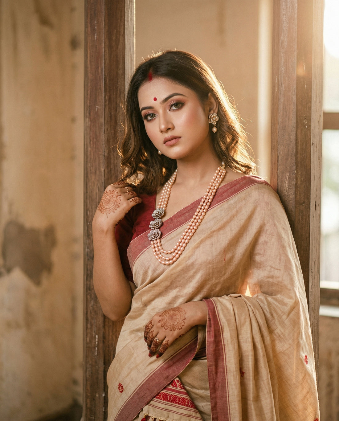 Opulent Rose Gold Triple-Strand Pearl & Floral Bloom Set