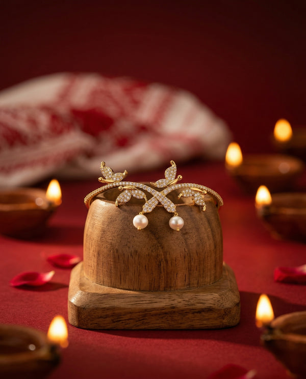 Nature-Inspired CZ Butterfly & Pearl Bangle