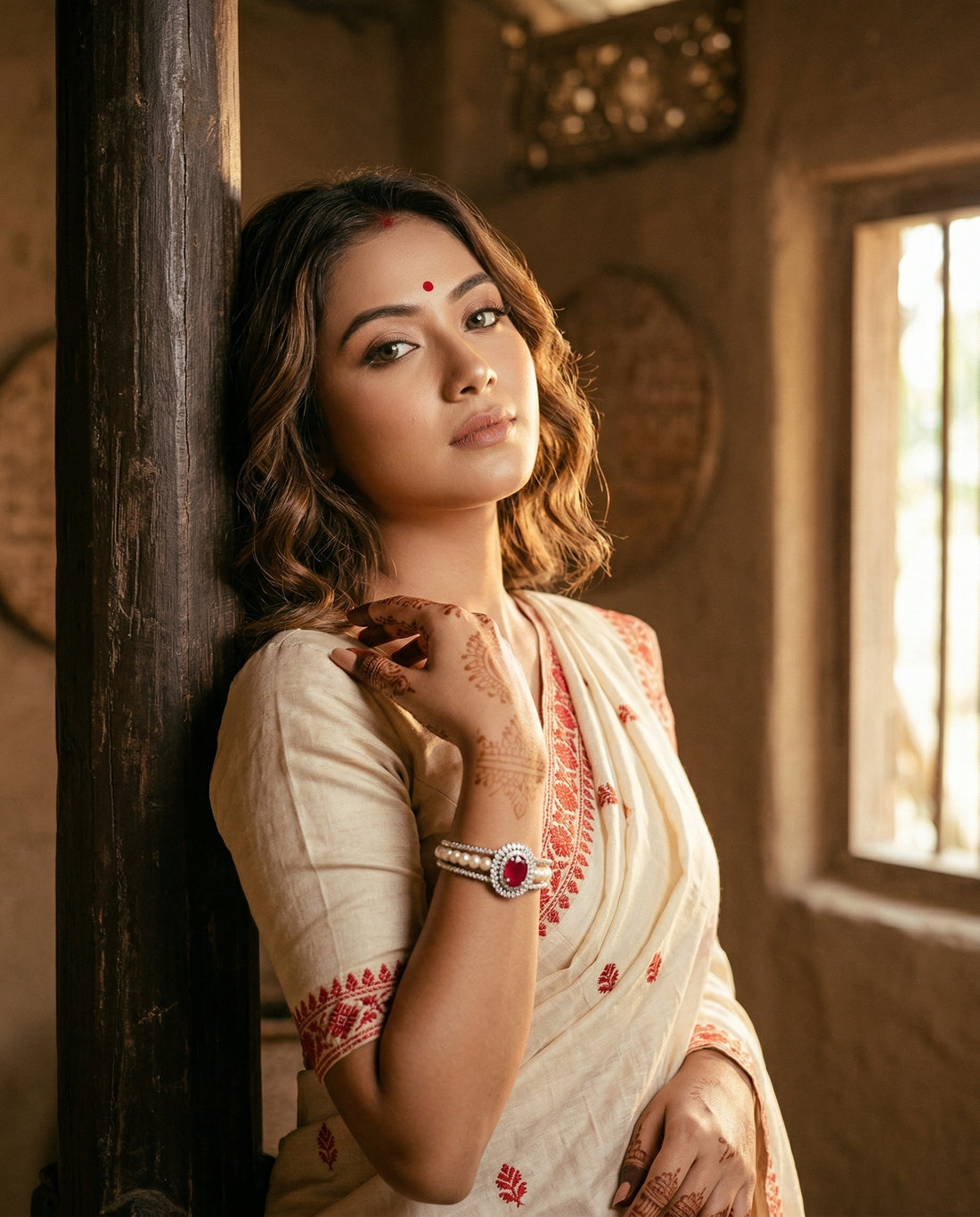 Royal Oval Ruby & Pearl Cuff Bracelet