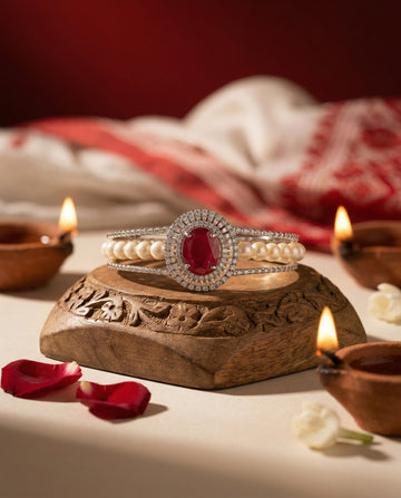 Royal Oval Ruby & Pearl Cuff Bracelet