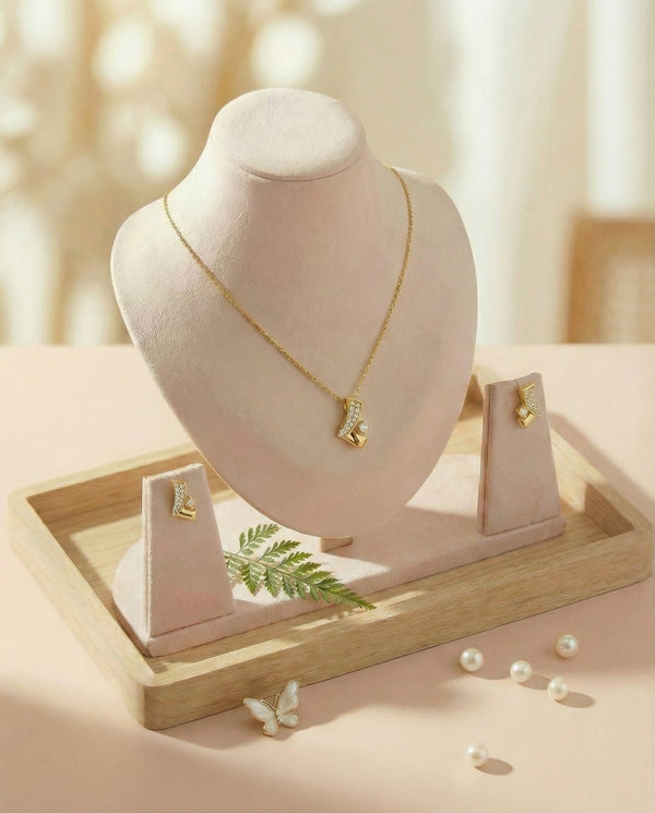 Gold Plated Sculptural "J" Silhouette Pendant Set