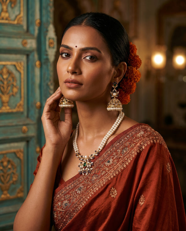 Majestic Double-Strand Peacock-Inspired Pearl Set