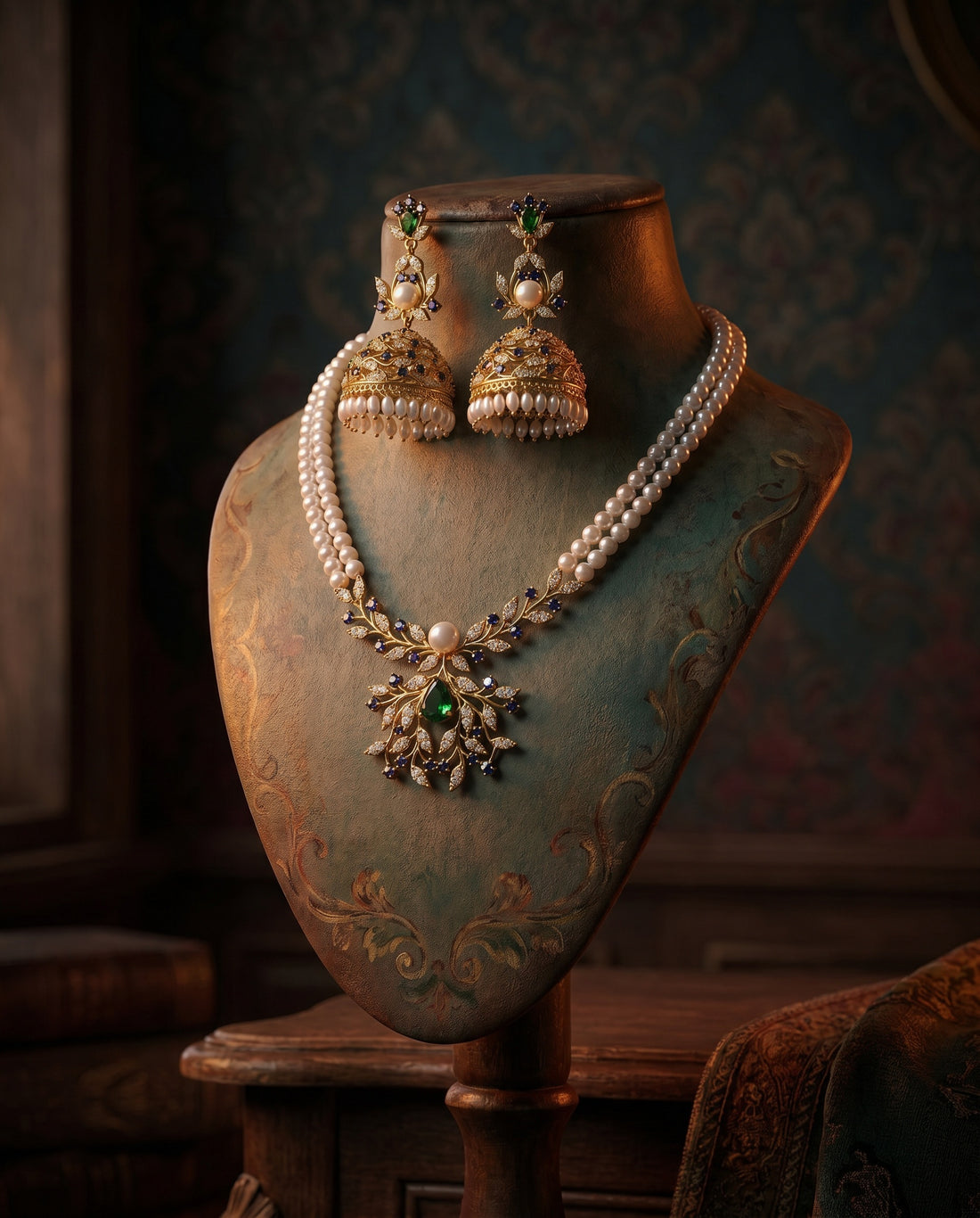Majestic Double-Strand Peacock-Inspired Pearl Set