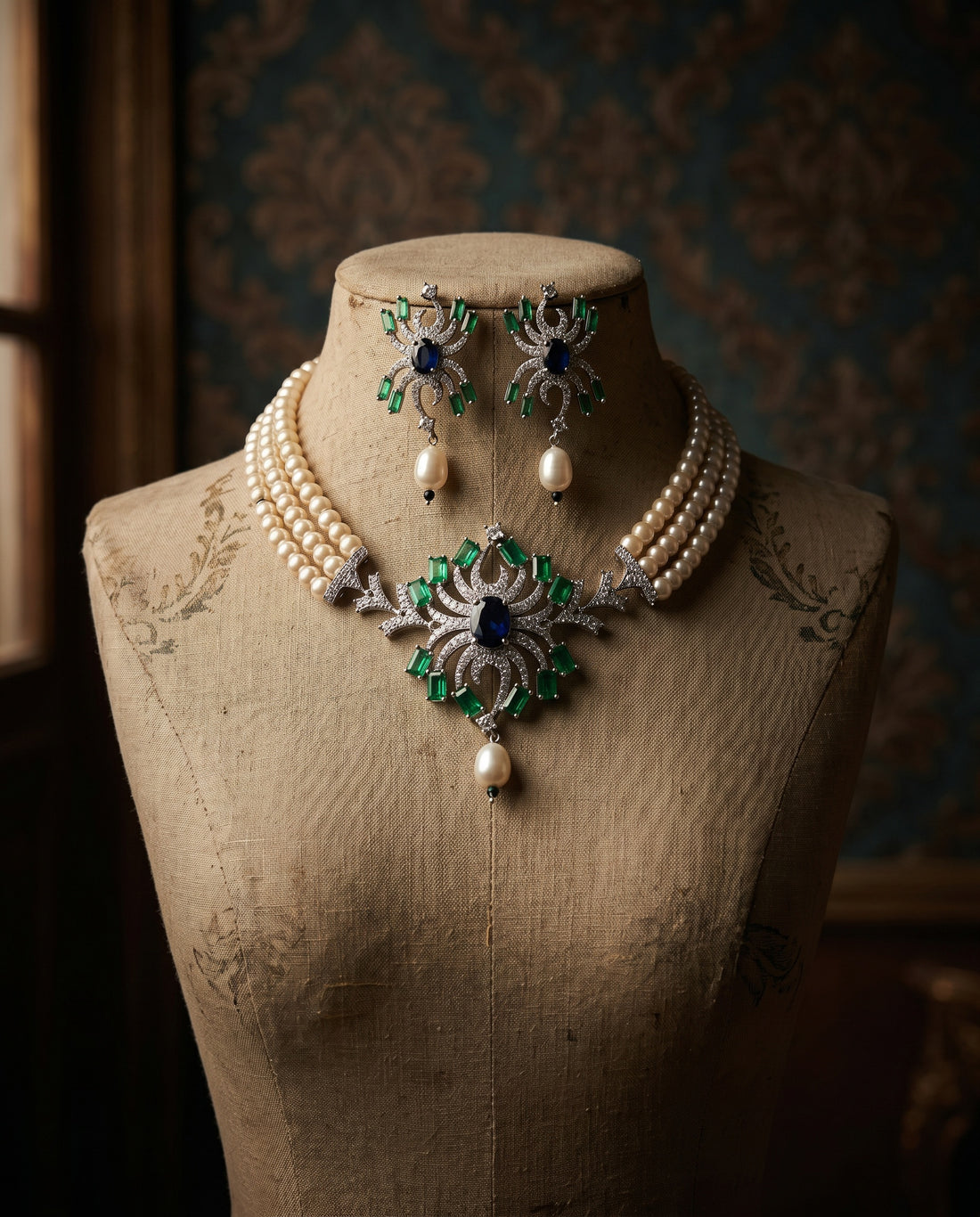Contemporary Triple Strand Choker Style Pearl Jewellery Set