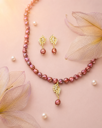 Majestic Pearl & Golden Leaf Jewellery Set