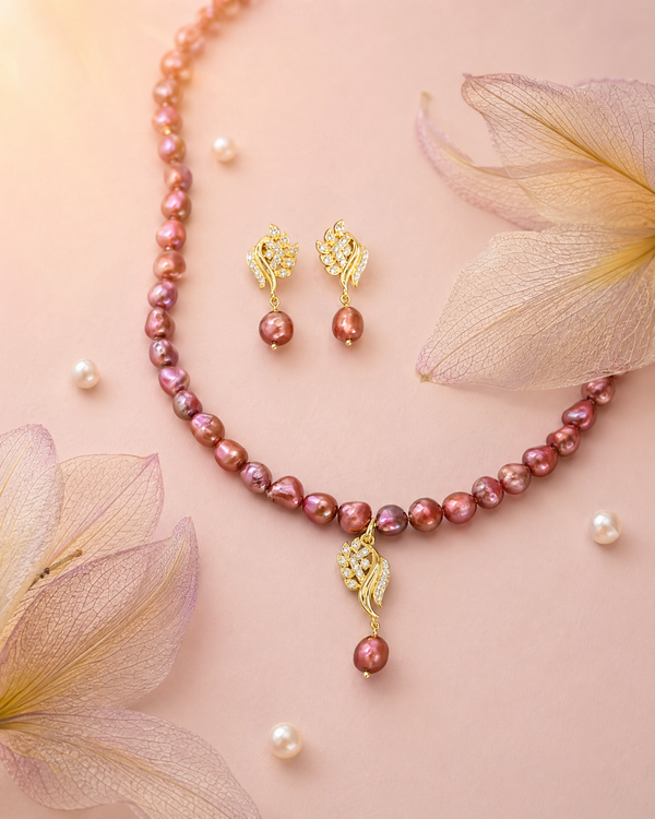 Majestic Pearl & Golden Leaf Jewellery Set