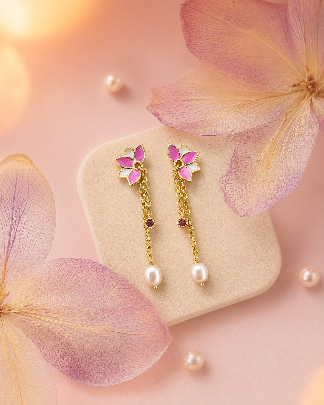 Whimsical Garden Bloom Tassel Pearl Earrings