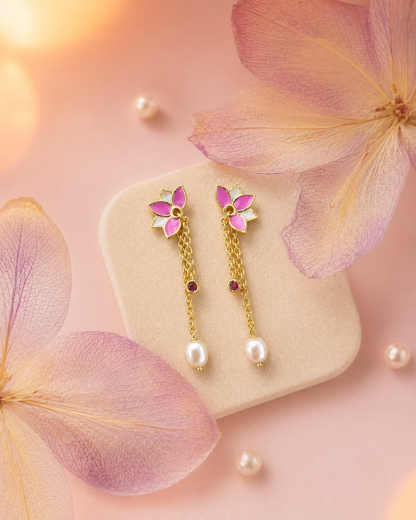 Whimsical Garden Bloom Tassel Pearl Earrings