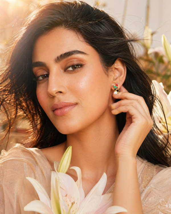 Vibrant Botanical Enamel & Pearl Drop Earrings