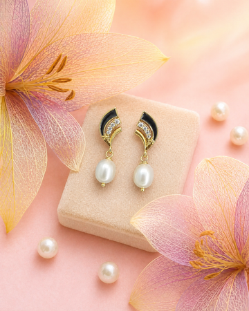 Modern Art Deco Winged Pearl Drop Earrings