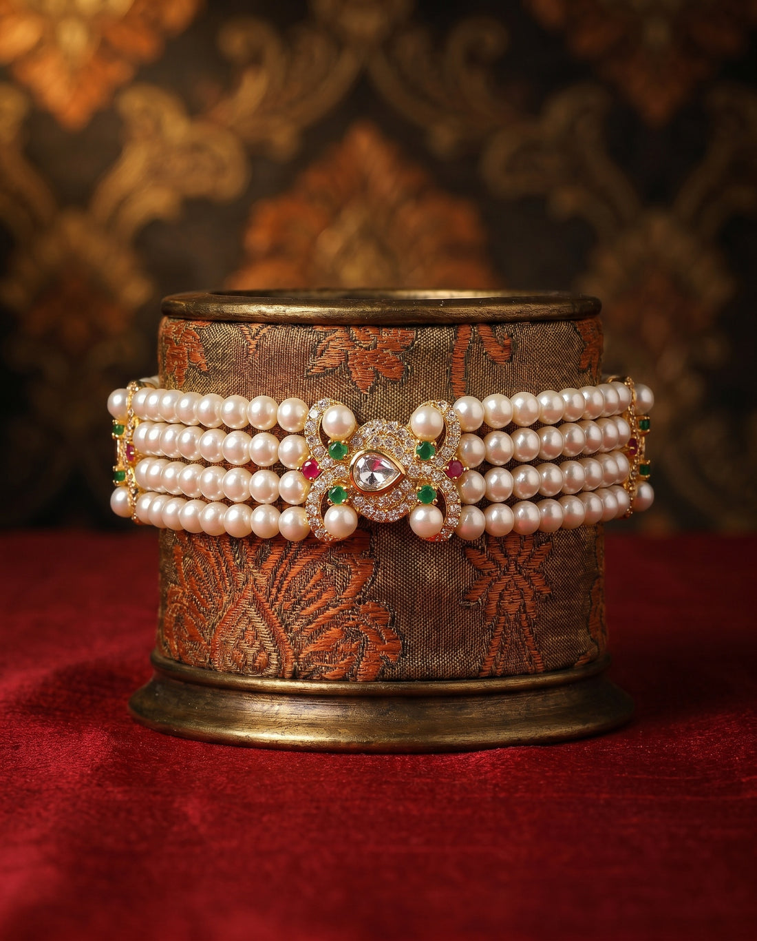 Elegant Multi Row Pearl Bracelet with Kundan Accents