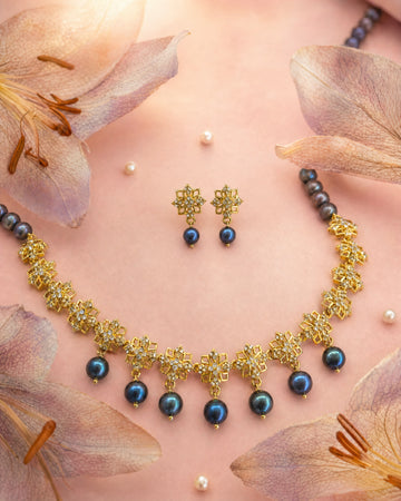 Royal Midnight Pearl & Golden Starburst jewellery Set