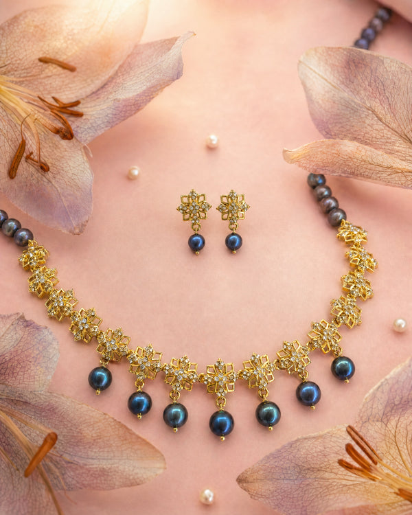 Royal Midnight Pearl & Golden Starburst jewellery Set