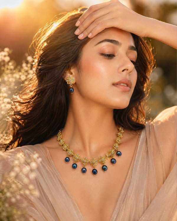 Royal Midnight Pearl & Golden Starburst jewellery Set
