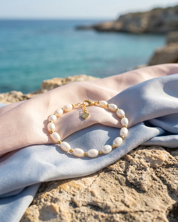 Handcrafted Oval Freshwater Pearl Adjustable Bracelet