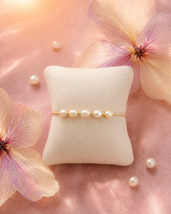 Gold Plated Pink Pearl Adjustable Bracelet