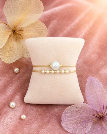 Modern Gold Plated Coil Adjustable Wrap Pearl Bracelet