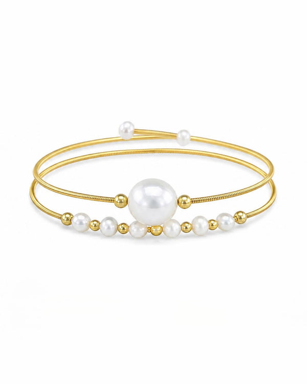 Modern Gold Plated Coil Adjustable Wrap Pearl Bracelet