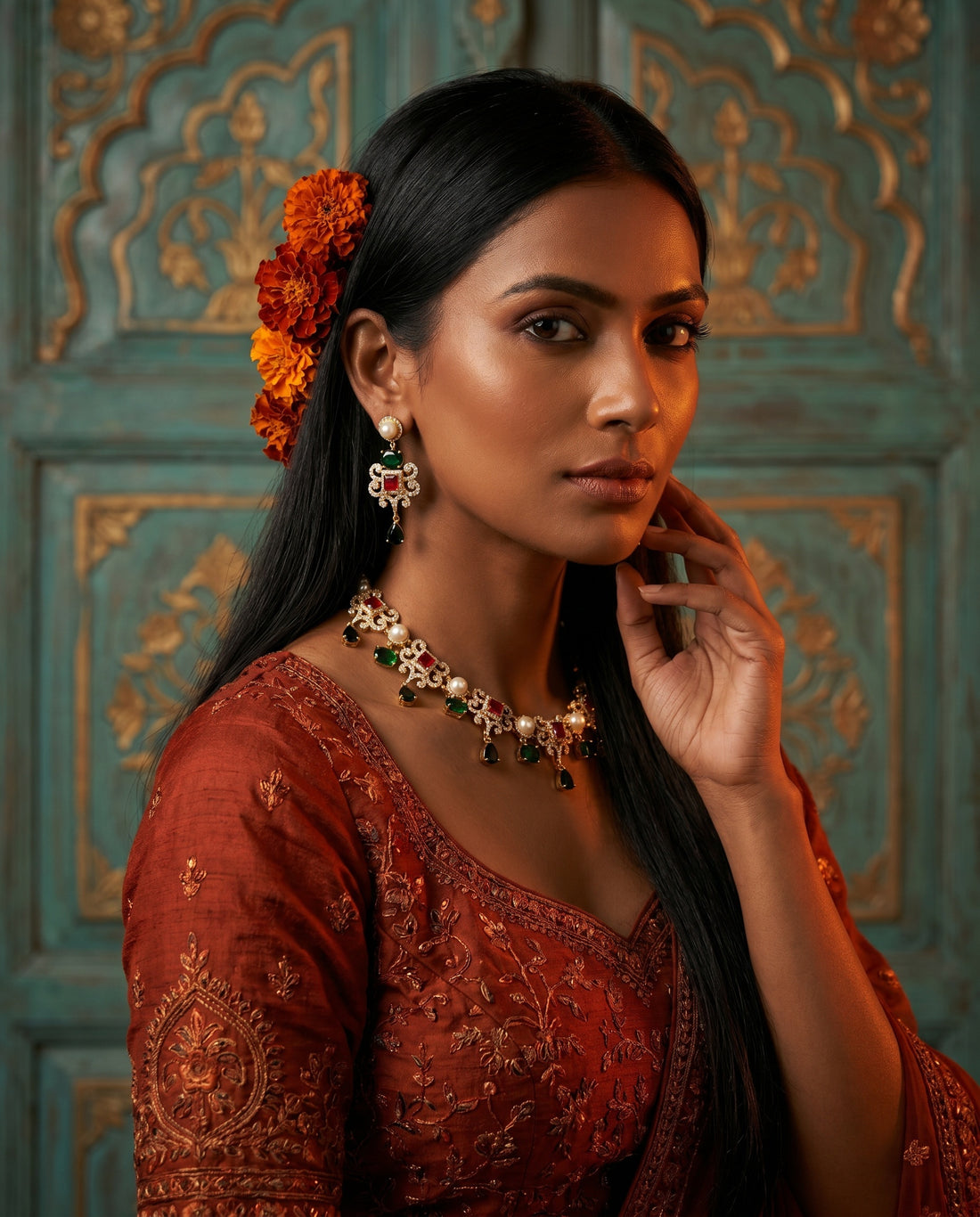 Luxury Double Layer Pearl Necklace Set