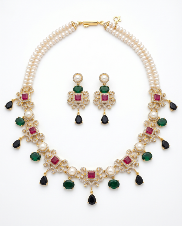 Luxury Double Layer Pearl Necklace Set
