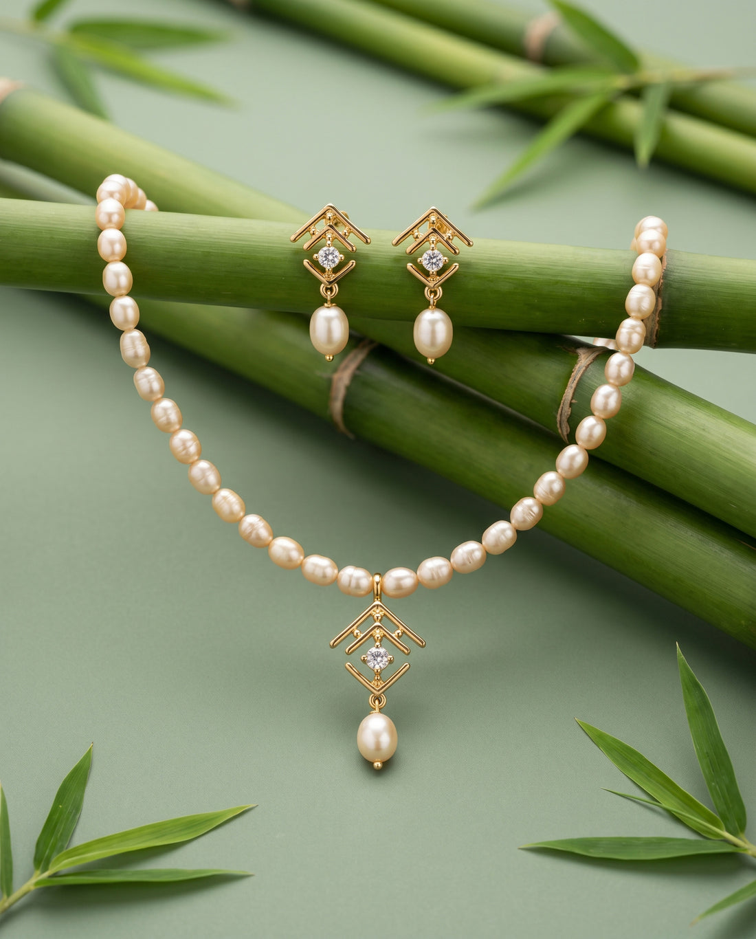 Lavender Blossom CZ Flower Leaf and Pearl Statement Jewellery Set
