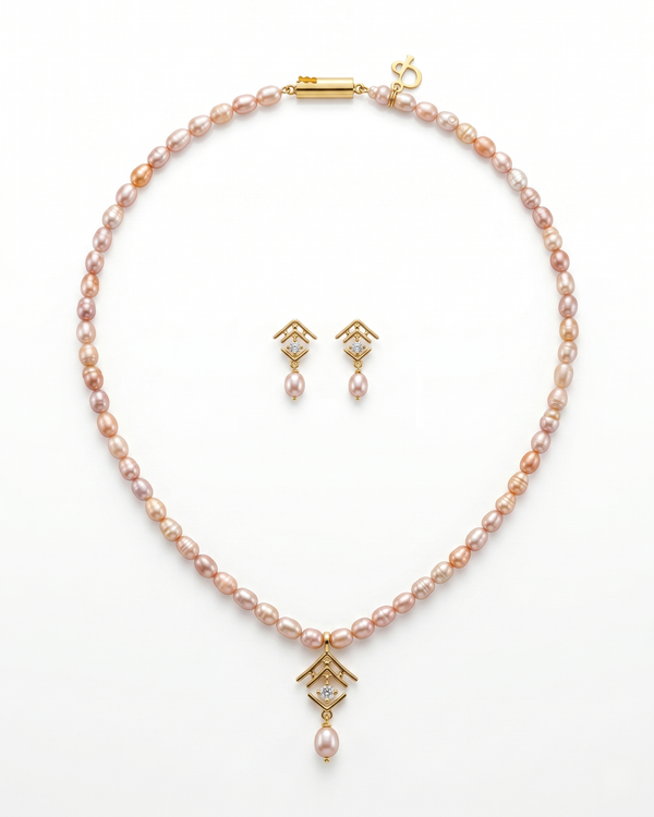 Lavender Blossom CZ Flower Leaf and Pearl Statement Jewellery Set