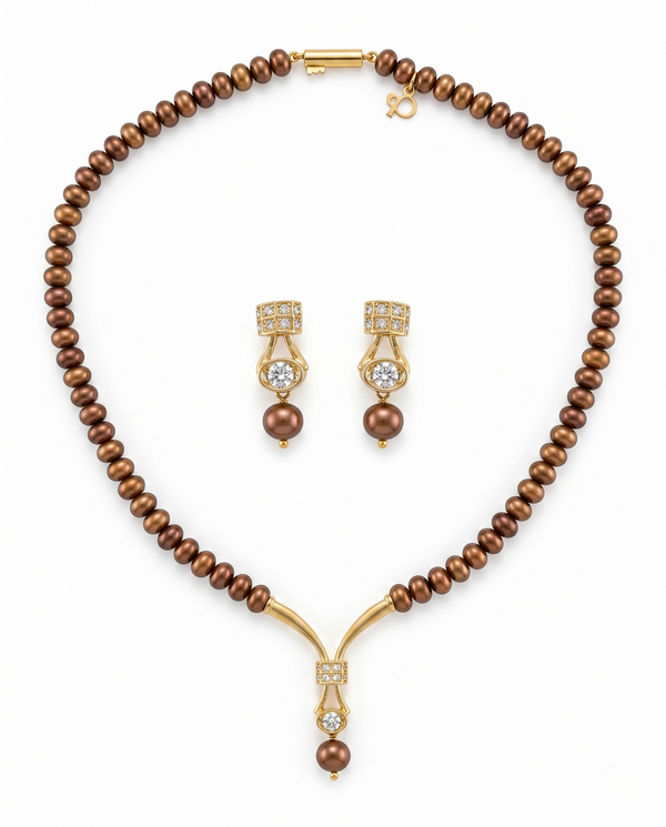 Elegant Single-Strand Brown Pearl Necklace Set