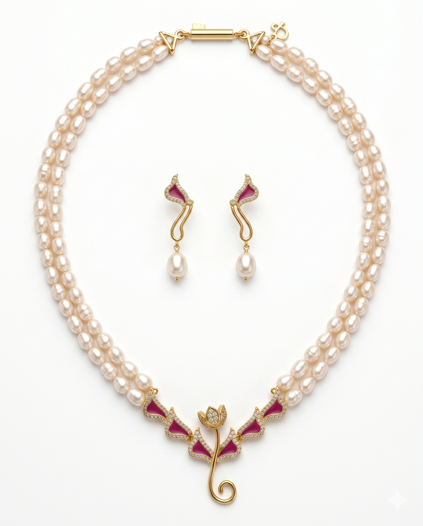 Elegant Double-Layer Floral White Pearl Necklace Set