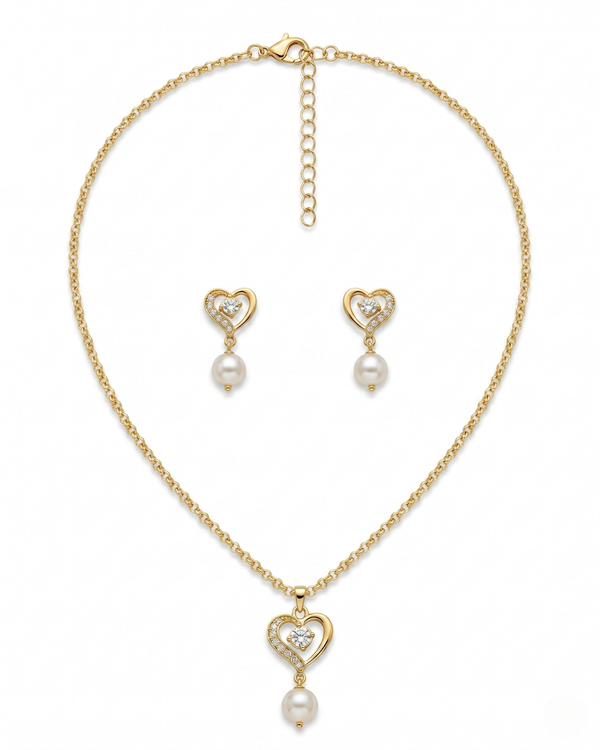 Romantic Heart & Pearl Jewellery Set